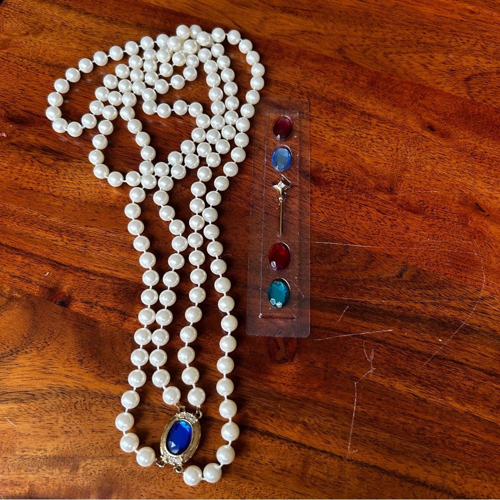 Faux Pearl Necklaces with interchangeable multicolored cabochons.